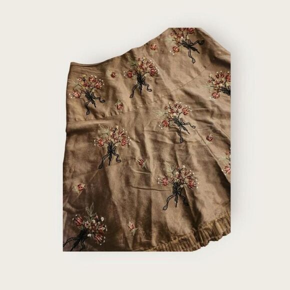 Vintage Y2k Intuitions brown floral embroidered detail preppy midi skirt - Picture 3 of 5
